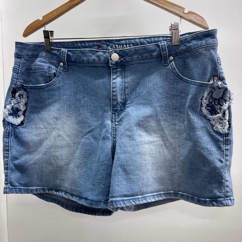 SO Blue Denim Shorts with Floral Embroidered Details